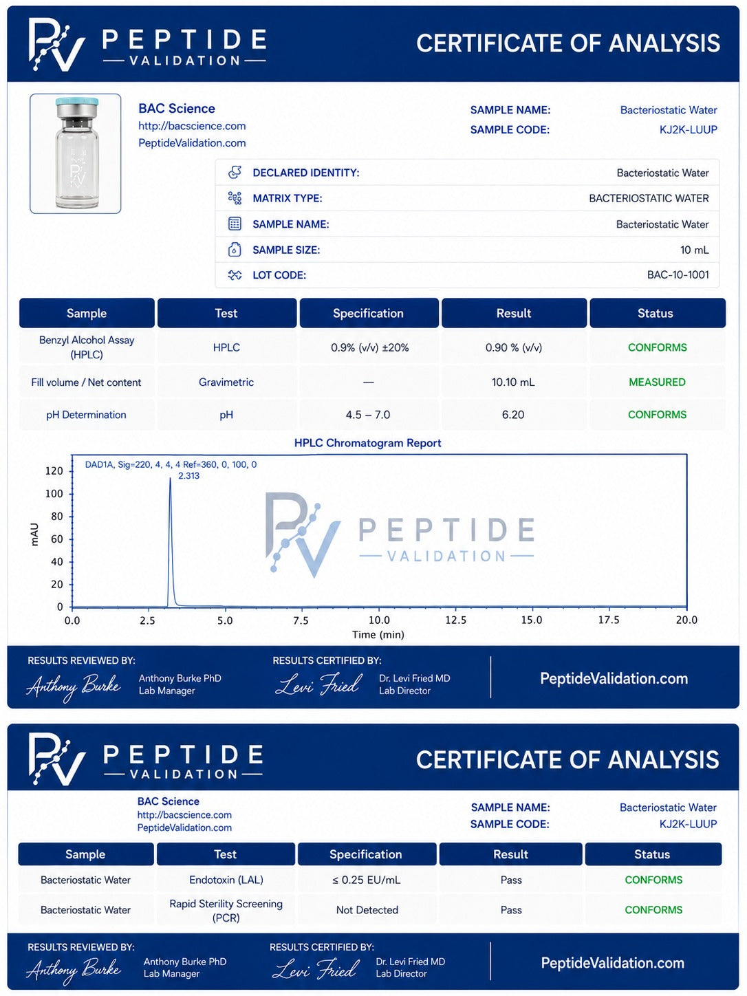 Research-Grade  Bacteriostatic Water — 10 mL